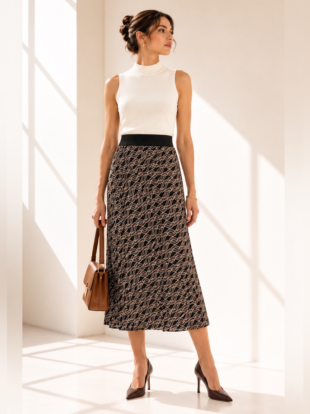 Cambio Geometric Stretch Midi Skirt Office Siren Sleek Polyamid Size 6